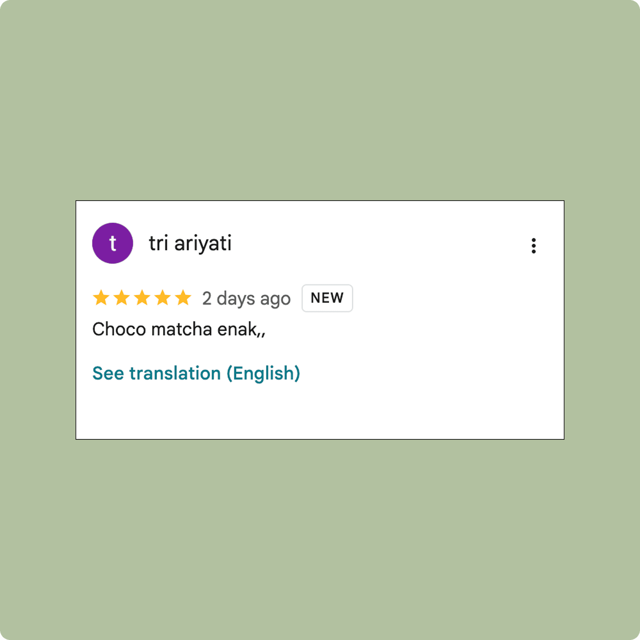 Google Review 5 - Customer feedback about Mamamatcha