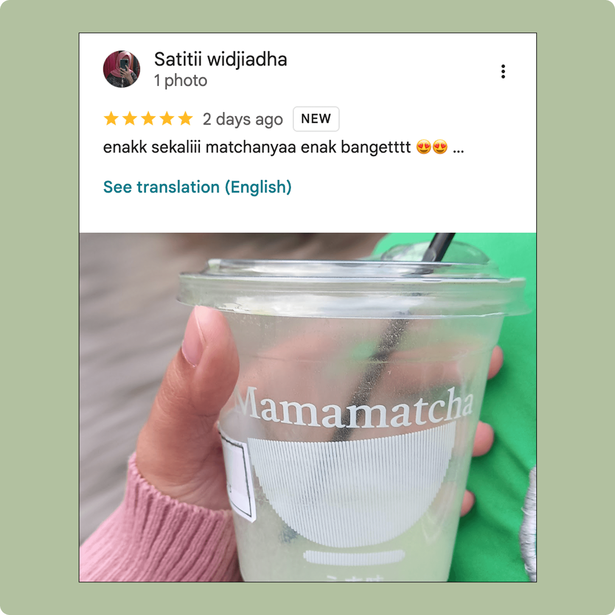 Google Review 3 - Customer feedback about Mamamatcha