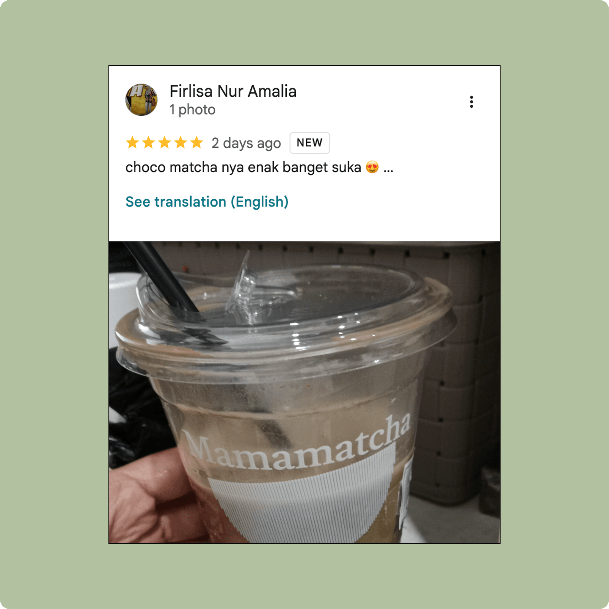 Google Review 5 - Customer feedback about Mamamatcha